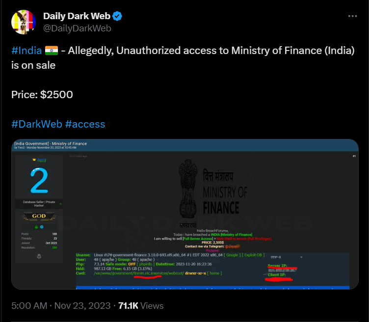 Source: https://twitter.com/DailyDarkWeb/status/1728103689771184378